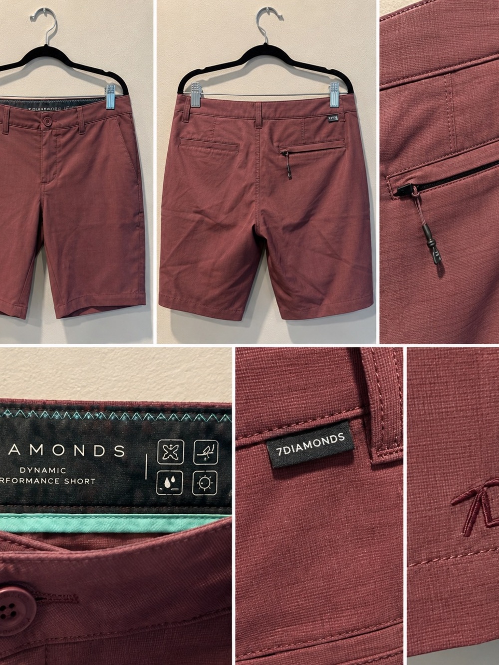 7 Diamonds Men's Maroon Performance Hybrid Shorts